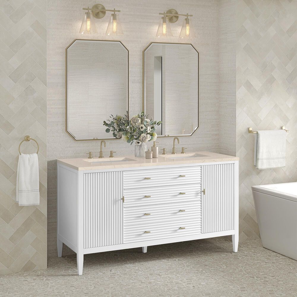 James Martin Vanities Myrrin 60&quot; Double Vanity in Bright White with 3 cm Eternal Marfil Quartz Top, , large