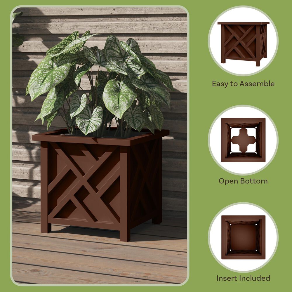 Timberlake 15.5" Lattice Design Planter Box in Brown, , large