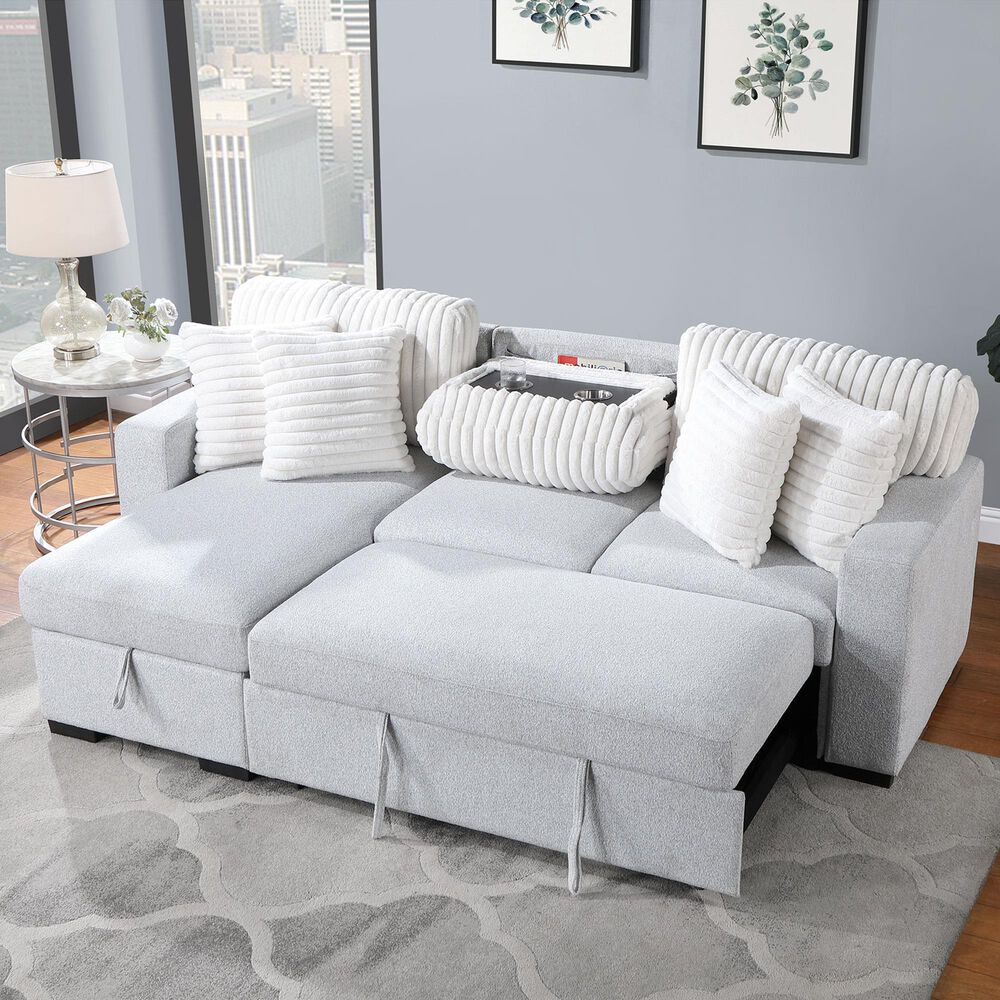 Global Furniture USA Stationary Sofa Sleeper with Reversible Chaise in Grey, , large