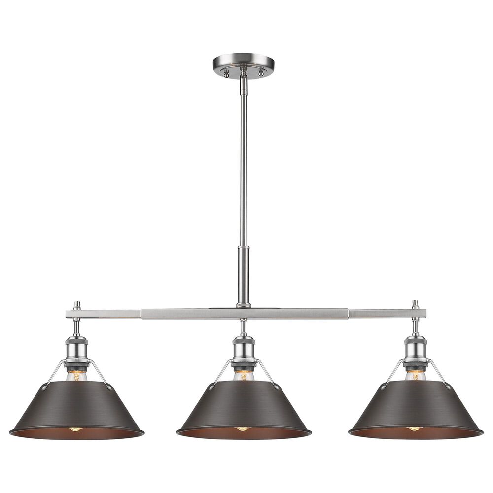 Golden Lighting Orwell 3-Light Linear Pendant with Rubbed Bronze Shade in Pewter, , large
