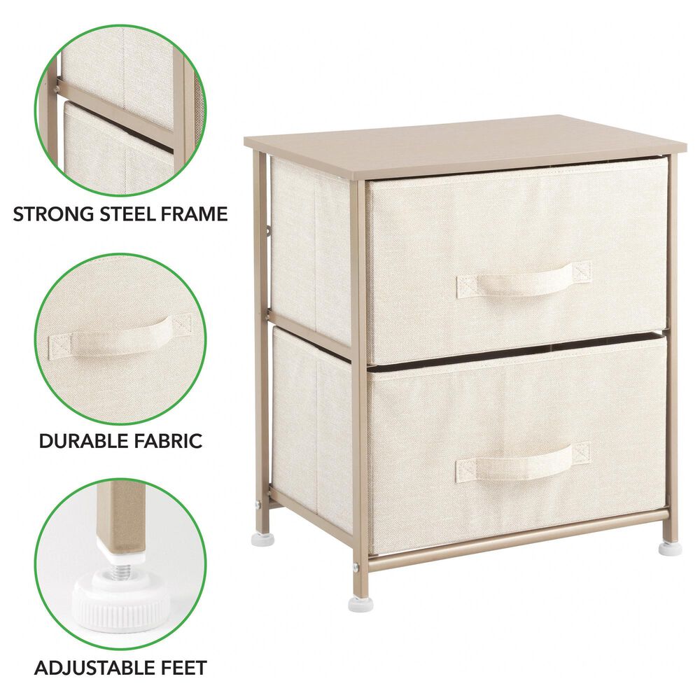 mDesign 2-Drawer Fabric Nightstand in Cream, , large