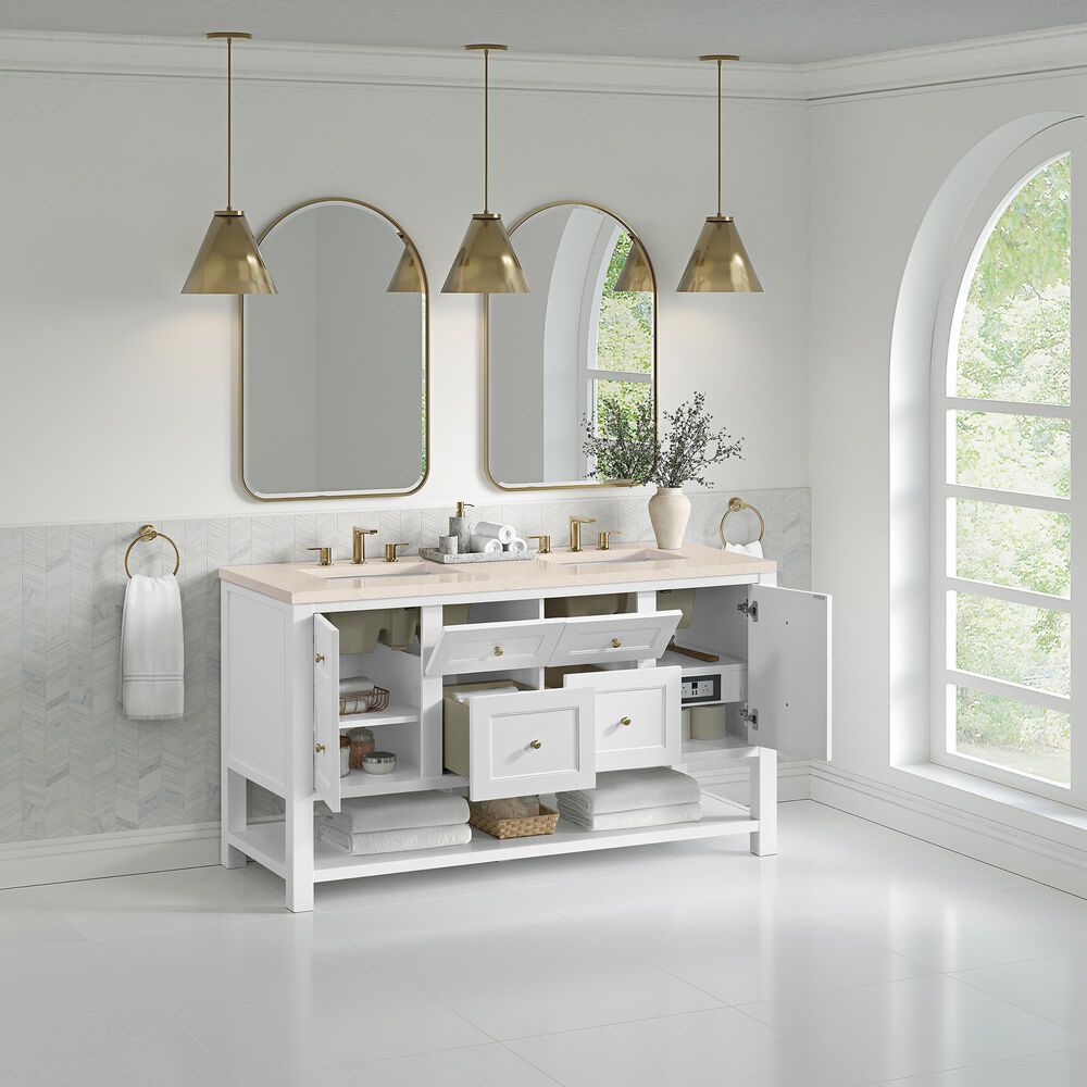 James Martin Vanities Breckenridge 60&quot; Double Bathroom Vanity in Bright White with 3 cm Eternal Marfil Quartz Top and Rectangular Sinks, , large