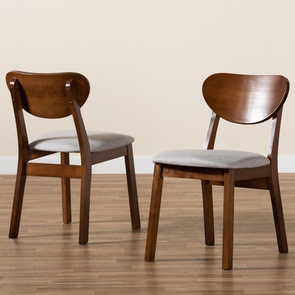 Baxton Studio Damara Side Chair with Grey Cushion in Walnut Brown (Set of 2), , large