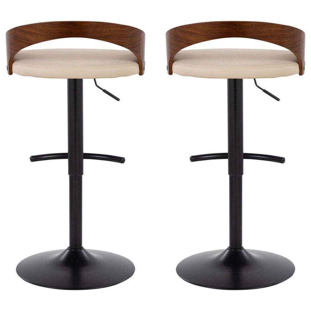 LumiSource Grotto Swivel Barstool with Cream Faux Leather Upholstery in Black and Walnut (Set of 2), , large