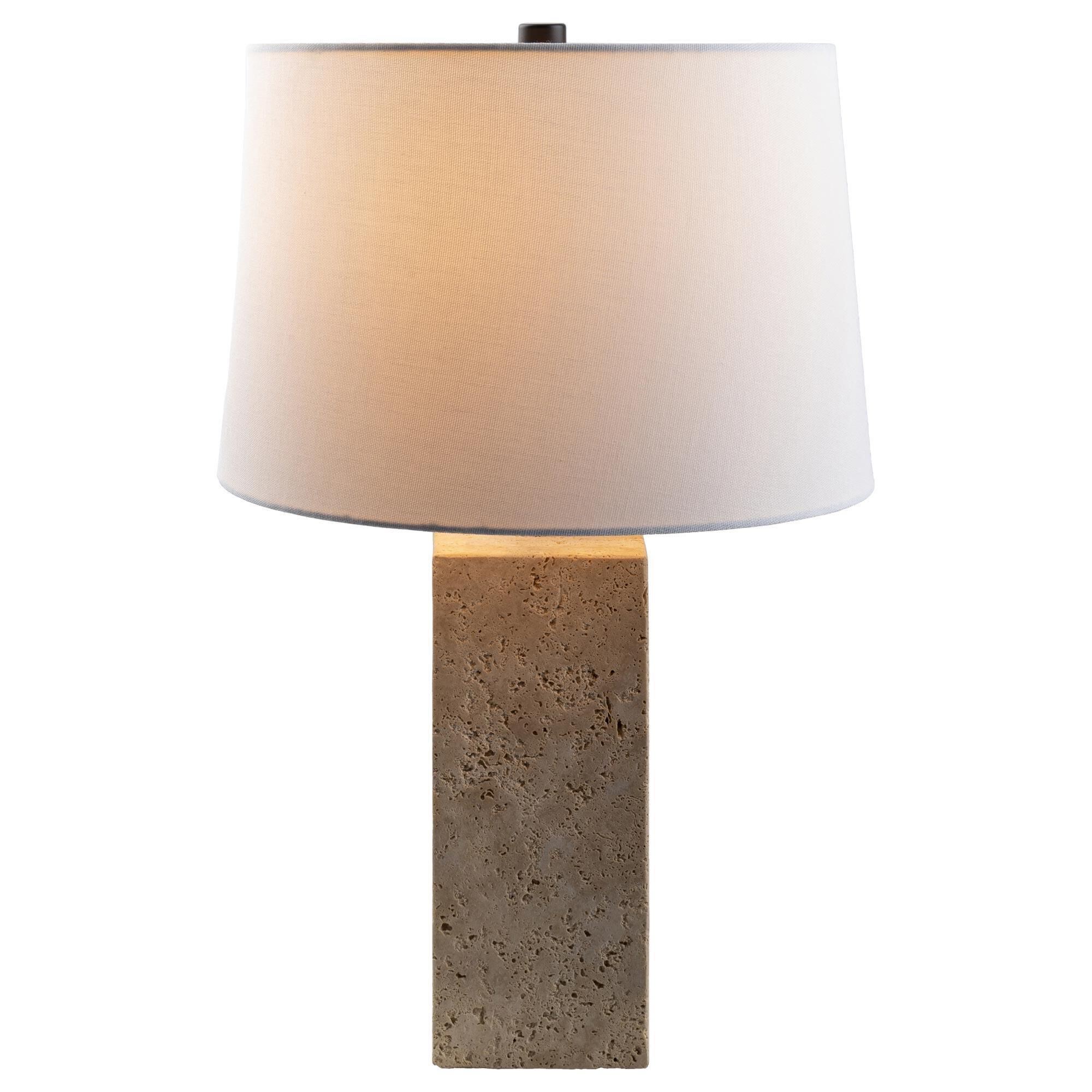37B Agate Square Table Lamp in Natural Travertine