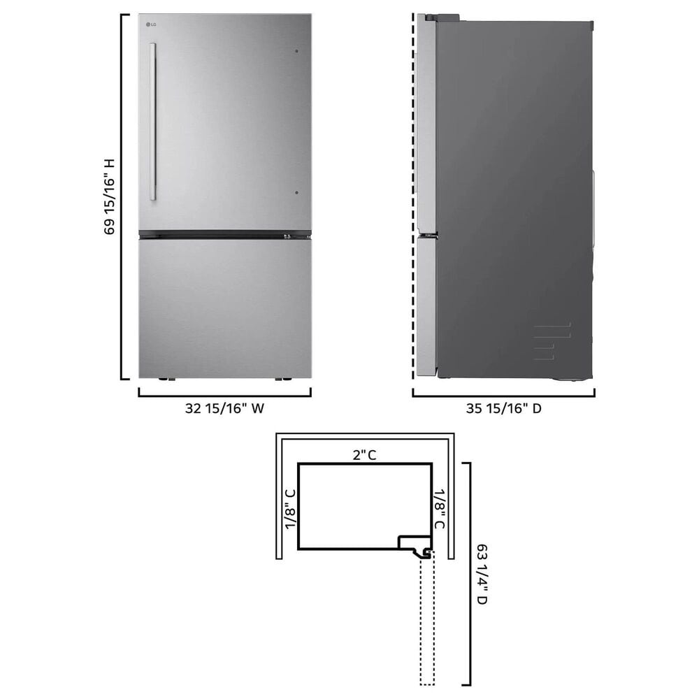 LG 26 Cu. Ft. Bottom Freezer Refrigerator in Stainless Steel, , large
