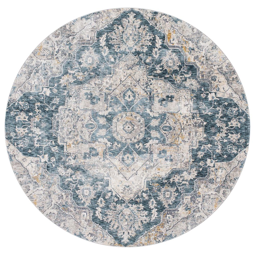 Surya Cardiff CDF-2307 Deep Teal, Blue, Light Gray, Medium Gray, Charcoal and Camel 7"10" Round Area Rug, , large