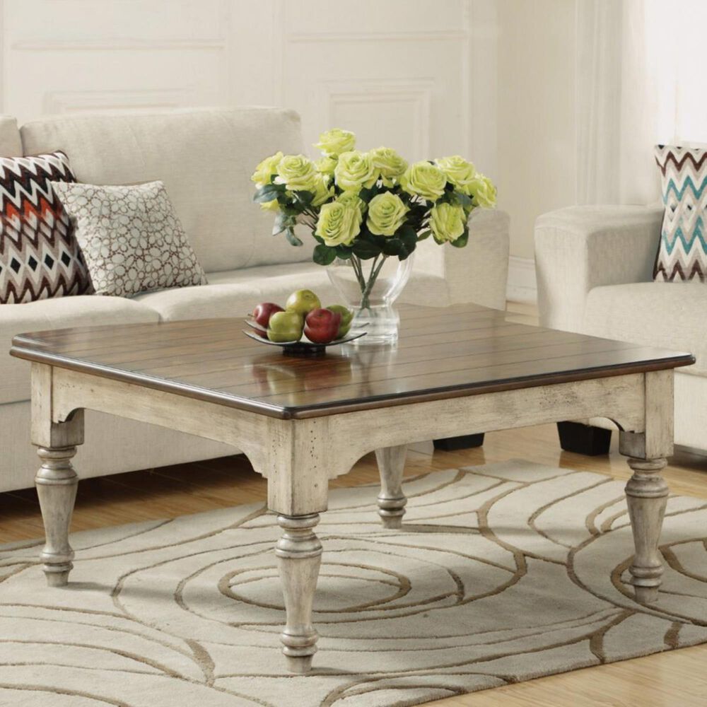 Flexsteel Plymouth Square Cocktail Table in Distressed Gray and White