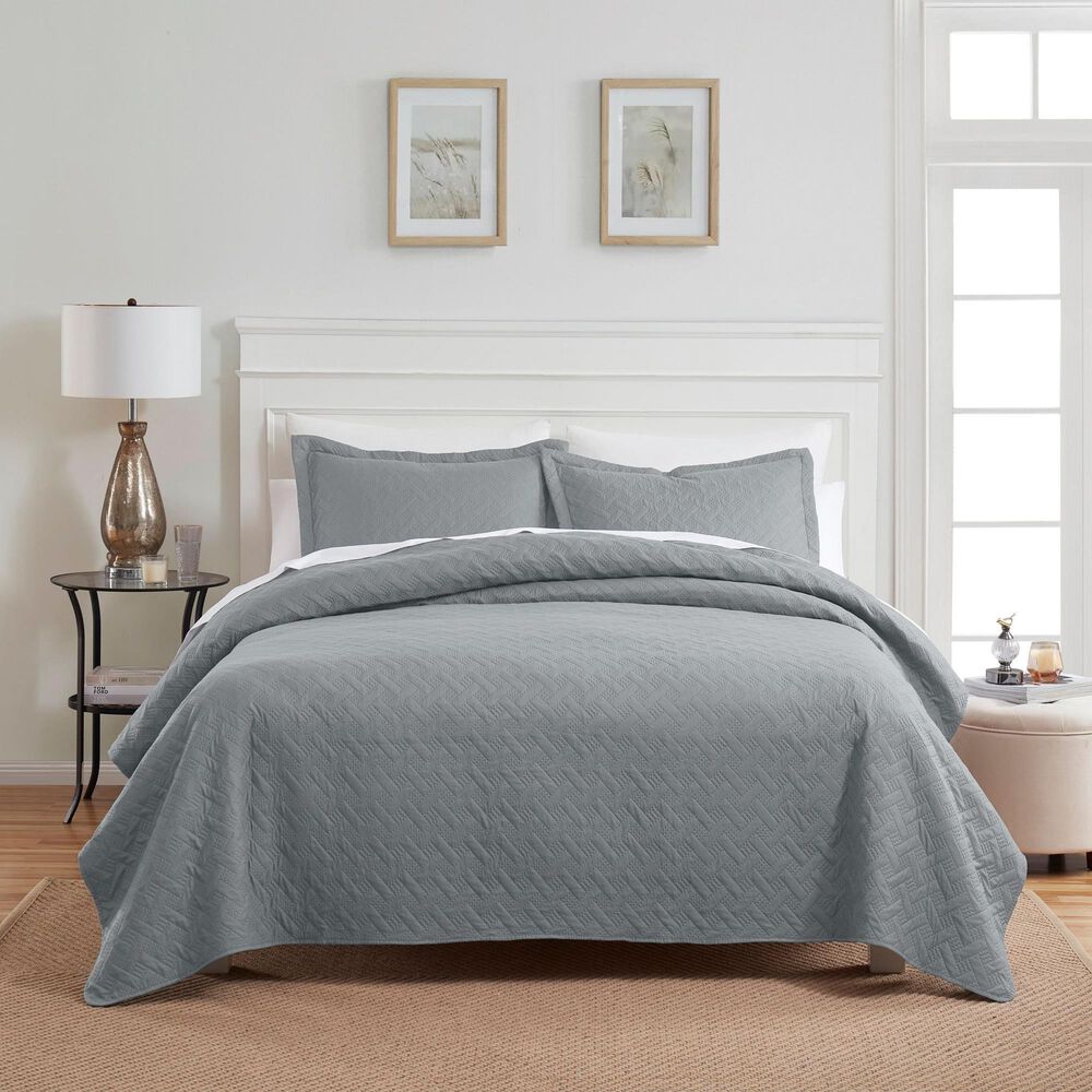 Trade Linker 3-Piece King Basket Pinsonic Quilt Set in Silver, , large
