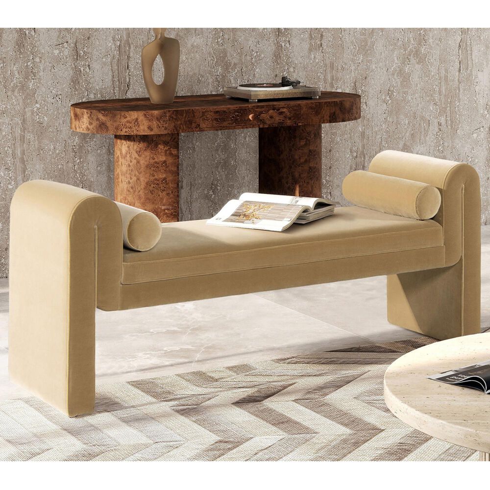 Jennifer Taylor Home Mason Arched Arm Bench with Bolster Pillows in Camel Brown Beige, , large