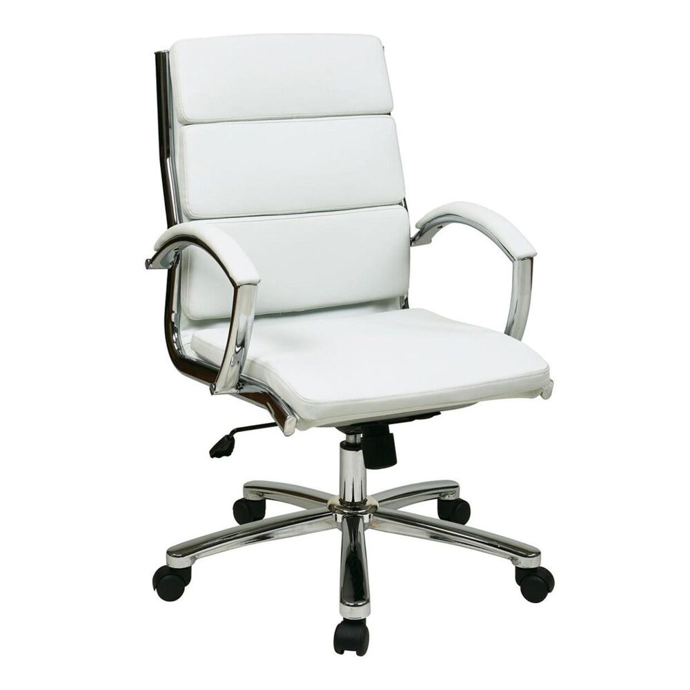 OSP Home Mid Back Executive White Faux Leather Chair, , large