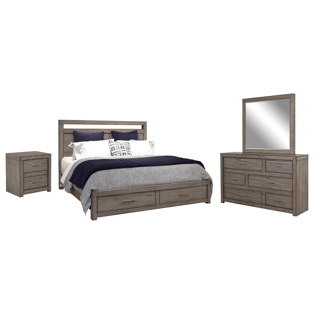 Riva Ridge Modern Loft 4-Piece King Storage Bedroom Set in Greystone, , large