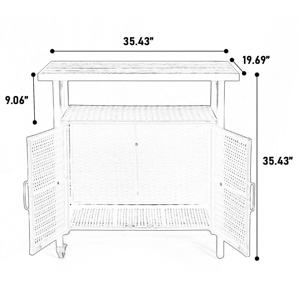 Hearth and Haven Patio Bar Cart with Cabinet in Beige, , large