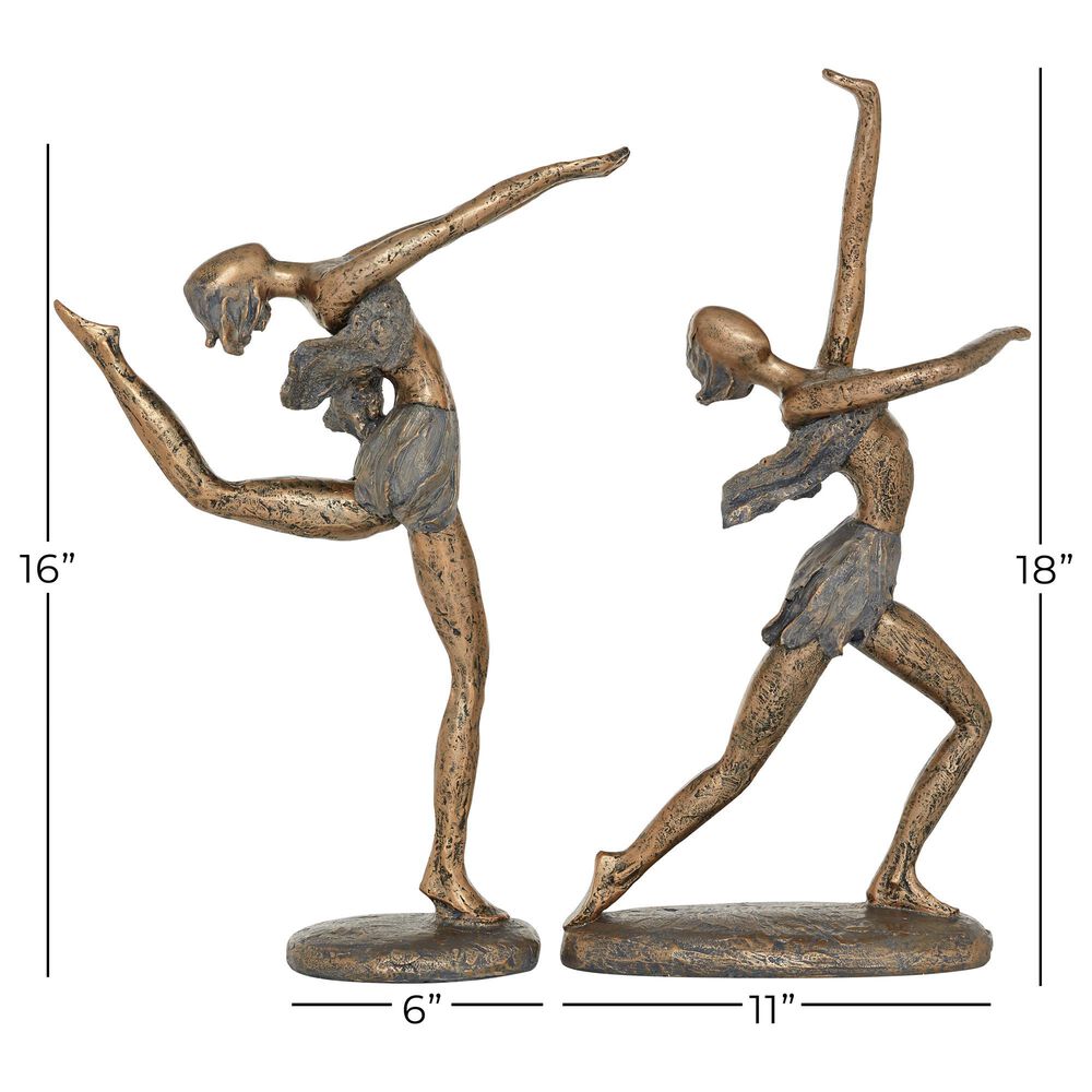 Maple and Jade 18&quot; Dancer Sculpture in Distressed Matte Gold &#40;Set of 2&#41;, , large