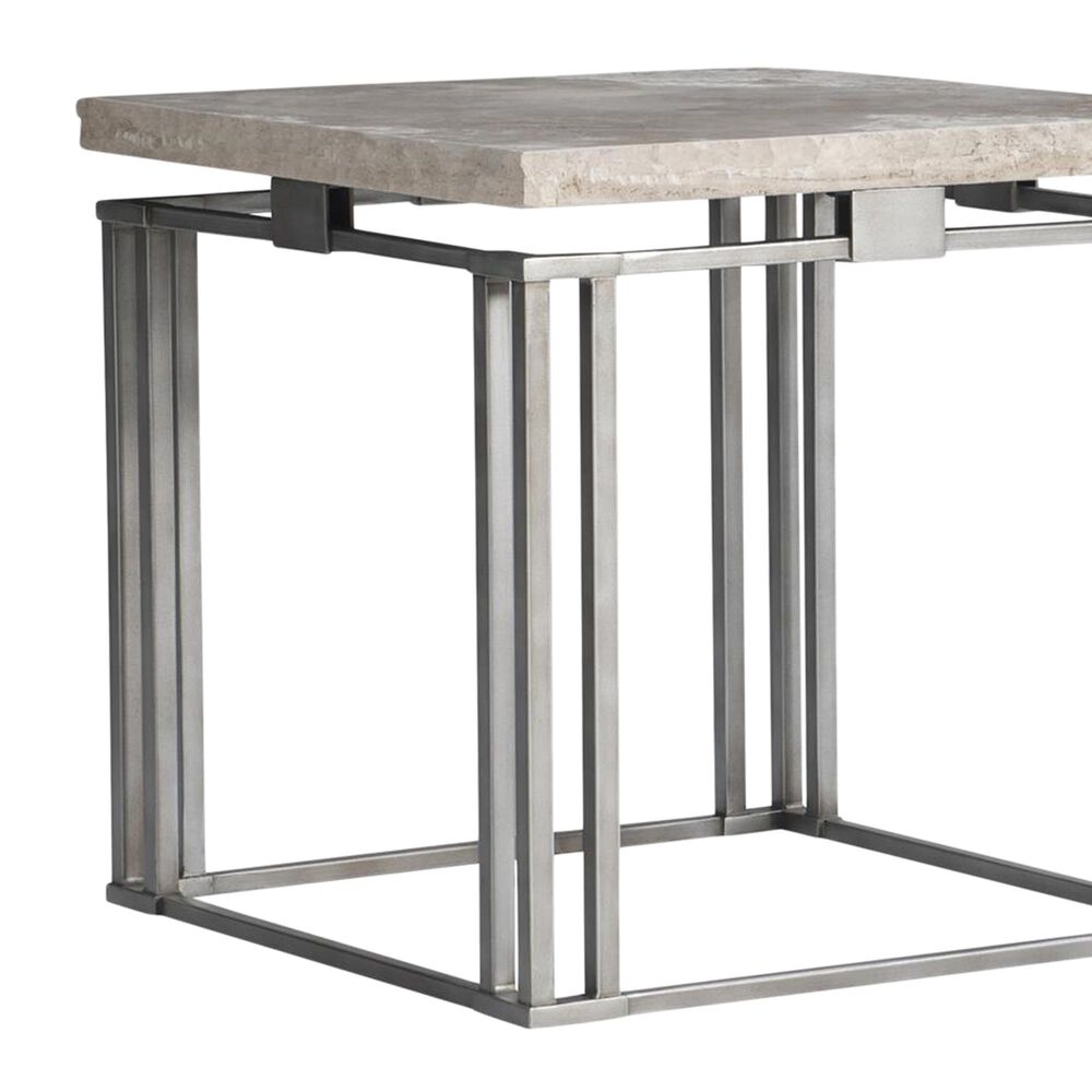 Bernhardt Riverton Side Table in Honed Bianco Travertine and Silver, , large
