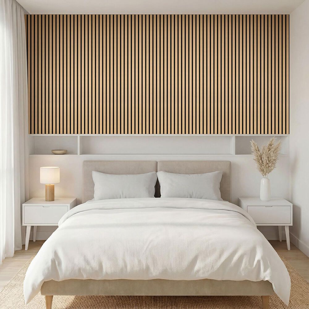 MS International Acoustic Wood Slat Almond 24" x 48" Wall Panels, , large