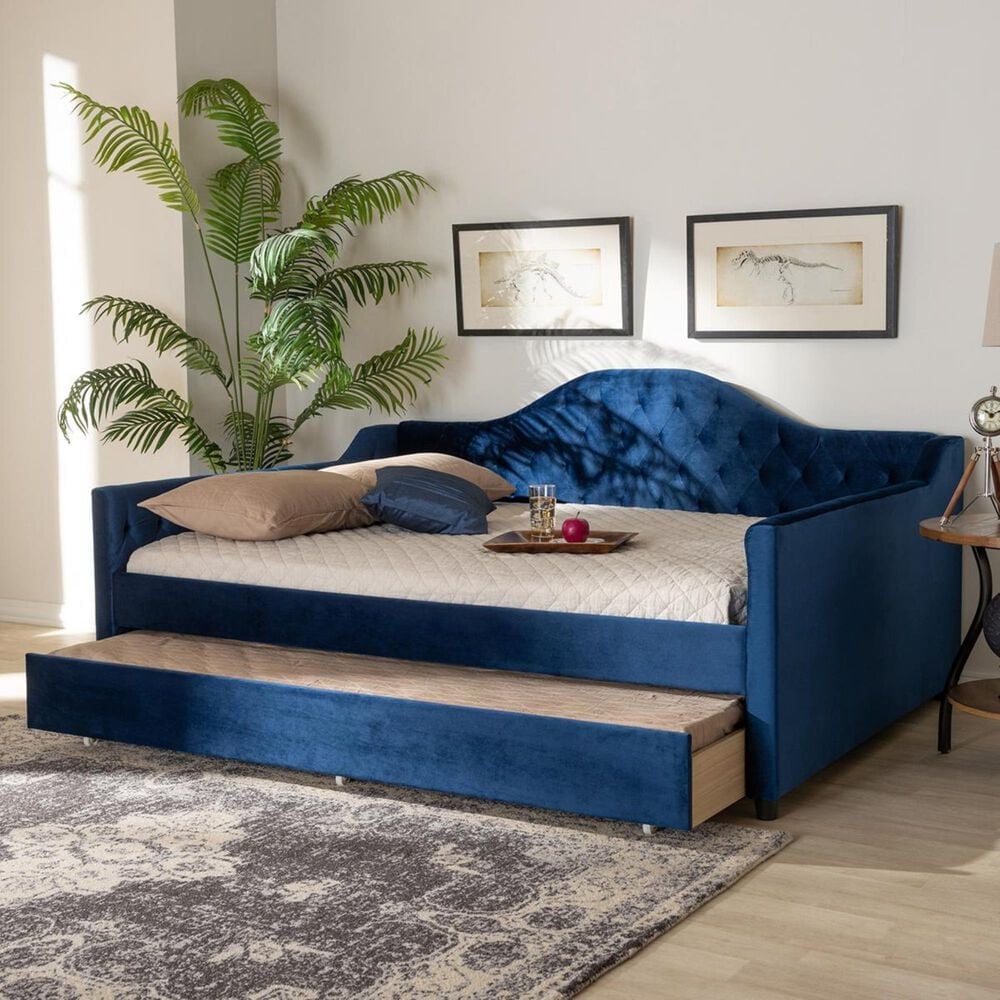 Baxton Studio Perry Full Daybed with Trundle in Blue, , large