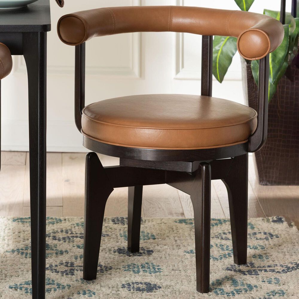 Baxton Studio Delacruz Swivel Arm Chair in Black, , large