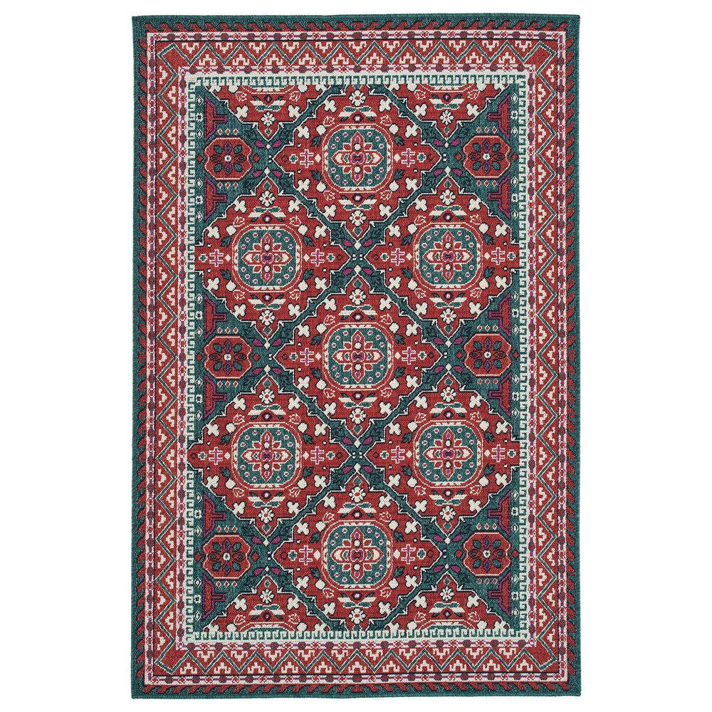 Kaleen Rugs Anther 1"11" x 3"7" Red, Teal, Pink, Ivory and Navy Area Rug, , large