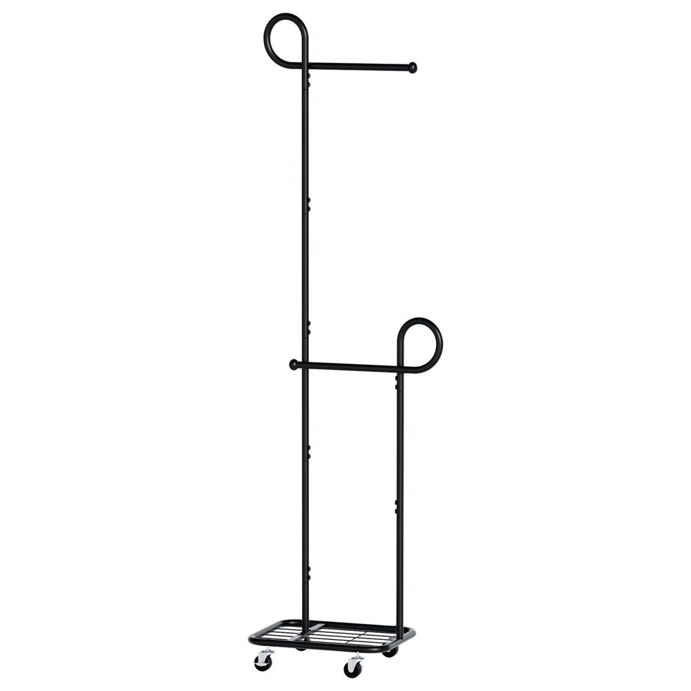 HOMLUX F-Shape Indoor Coat Rack with Lockable Wheeled Bases and Hat Hooks in Black, , large