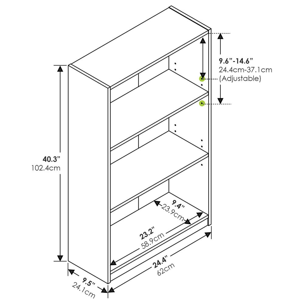 HOMLUX 3-Tier Display Bookshelf with Adjustable Shelves in Blackwood, , large