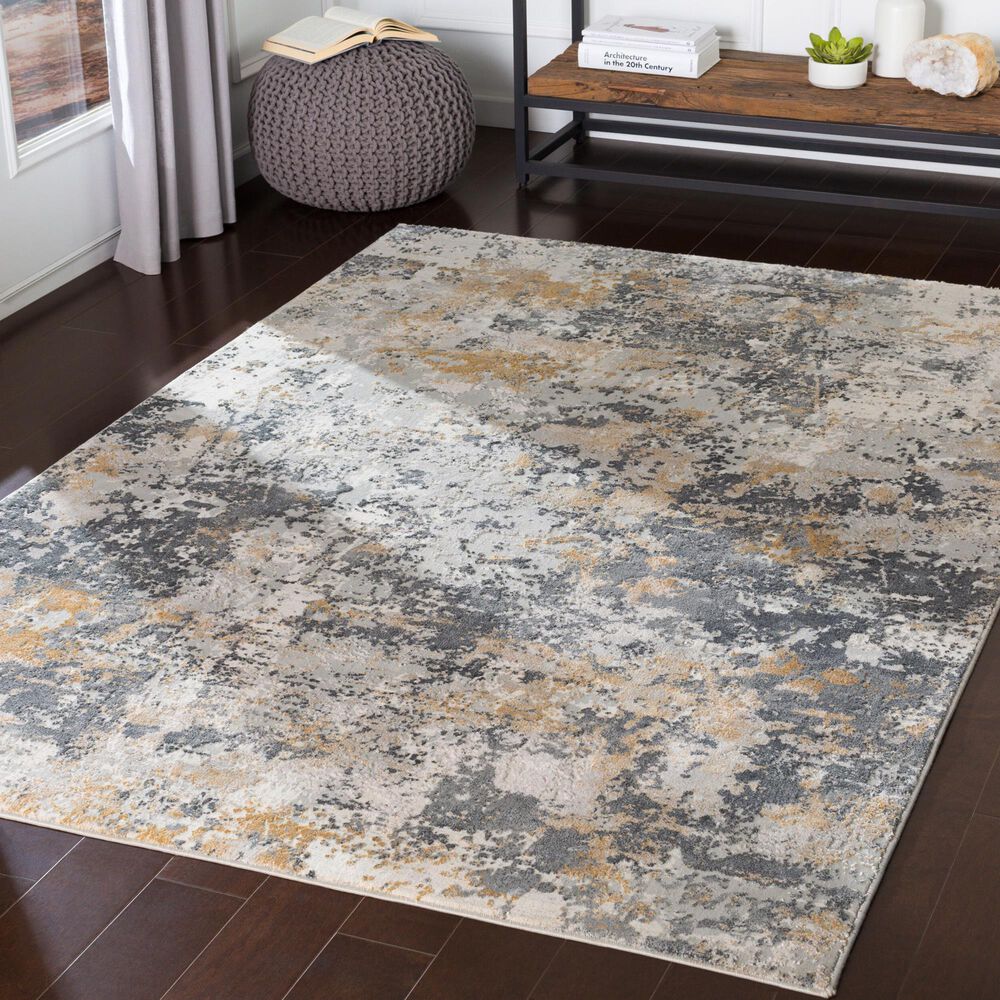 Surya Aisha Charcoal, Gray, Light Gray and Mustard 6&#39;7&quot; x 9&#39;6&quot; Area Rug, , large