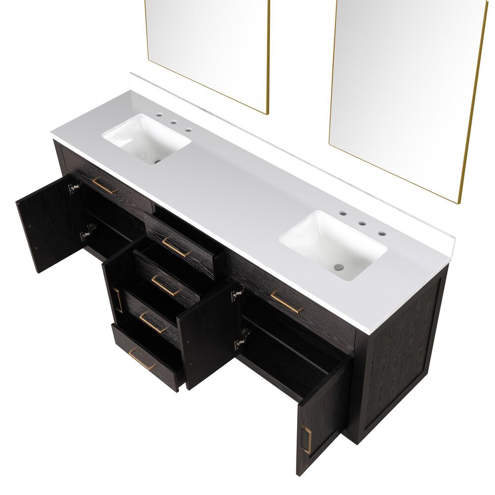 Lexora Home Abbey 80&quot; Double Bathroom Vanity in White Oak with 2 cm White Quartz Top, Rectangular Sinks and 30&quot; Mirrors, , large
