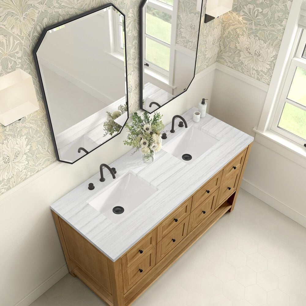James Martin Vanities Breckenridge 60&quot; Double Bathroom Vanity in Light Natural Oak with 3 cm Arctic Fall Solid Surface Top and Rectangular Sinks, , large