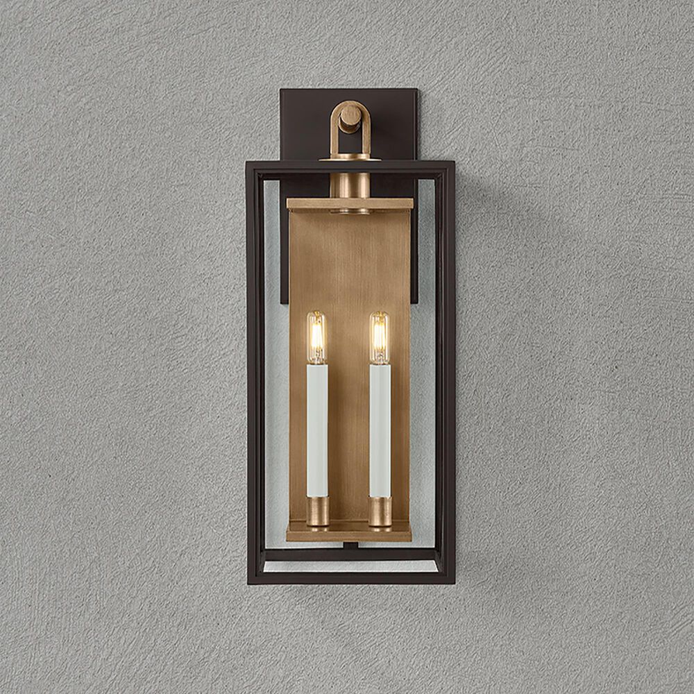 Troy Lighting Arnold 10" 2-Light Exterior Wall Sconce in Patina Brass and Textured Bronze, , large