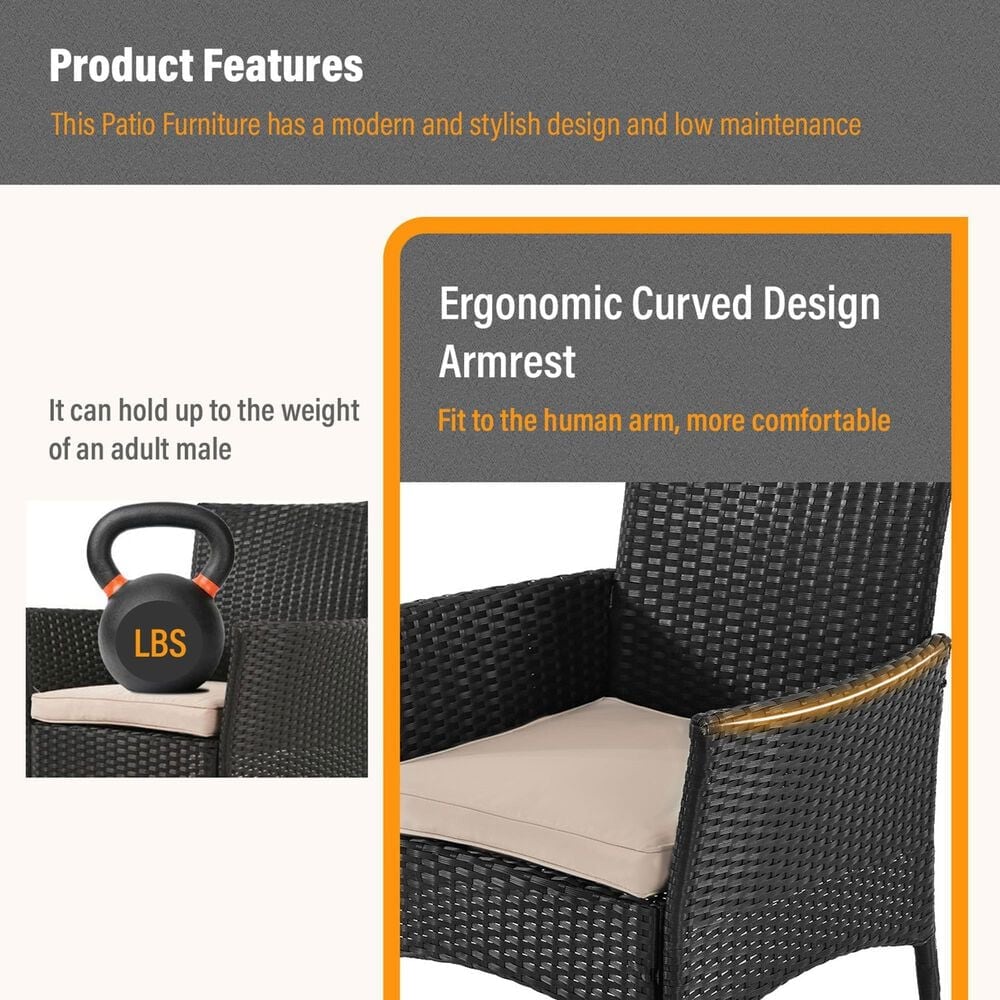 Furniture of America Bianca 4-Piece Patio Conversation Set in Black, , large