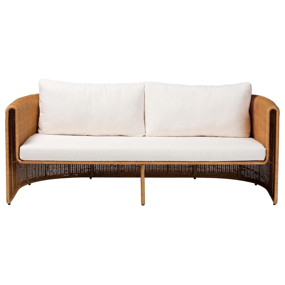 Baxton Studio Carina Stationary Sofa with Light Honey Rattan in Neutral, , large
