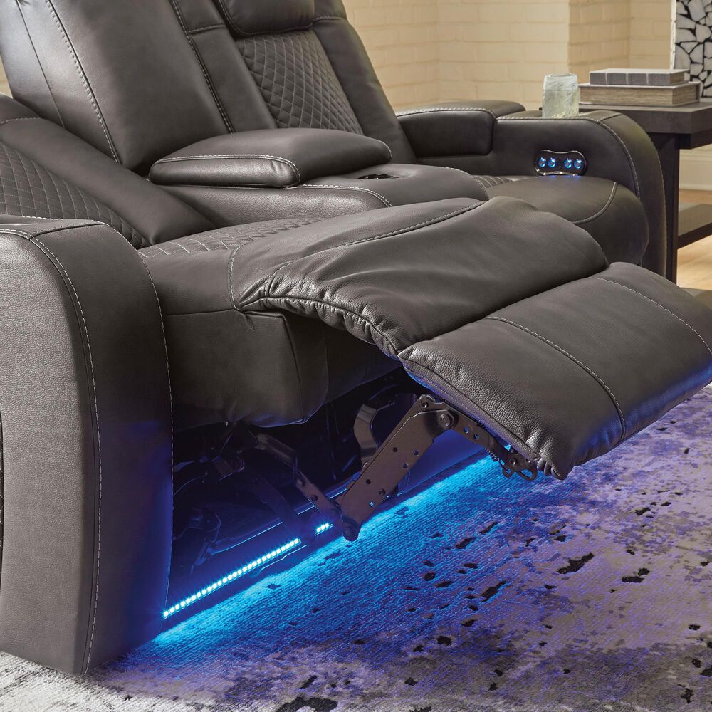 Ashley Fyne-Dyme  Faux Leather Power Reclining Loveseat with Console in Shadow, , large