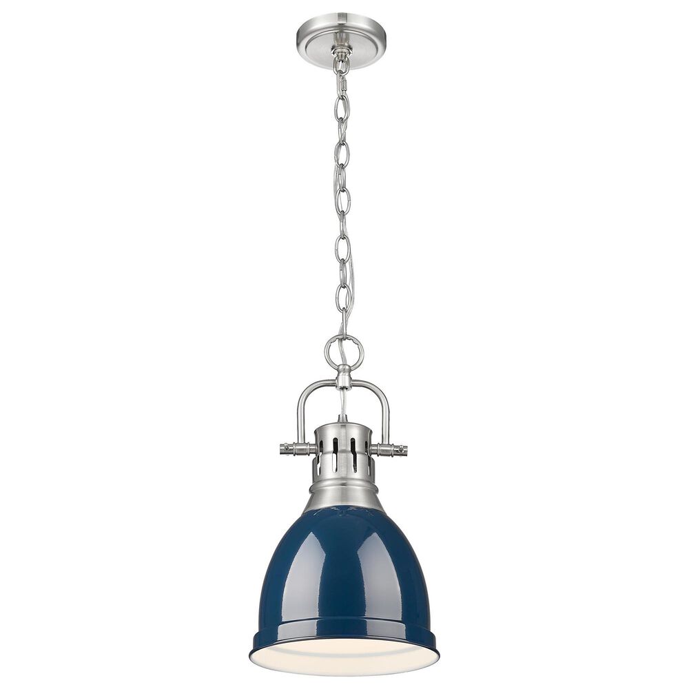 Golden Lighting Duncan 1-Light Small Pendant with Chain and Matte Navy Shade in Pewter, , large