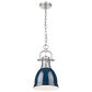 Golden Lighting Duncan 1-Light Small Pendant with Chain and Matte Navy Shade in Pewter, , large