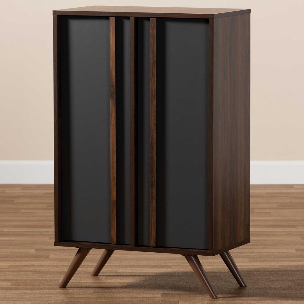 Baxton Studio Naoki 2-Door Shoe Cabinet in Grey and Walnut, , large
