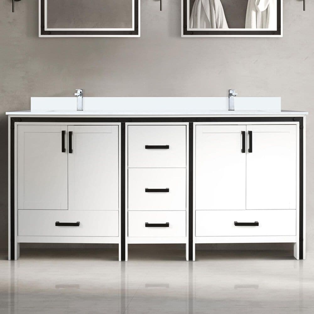 Lexora Home Ziva 72&quot; Double Bathroom Vanity in White with 2 cm White Quartz Top and Rectangular Sinks, , large