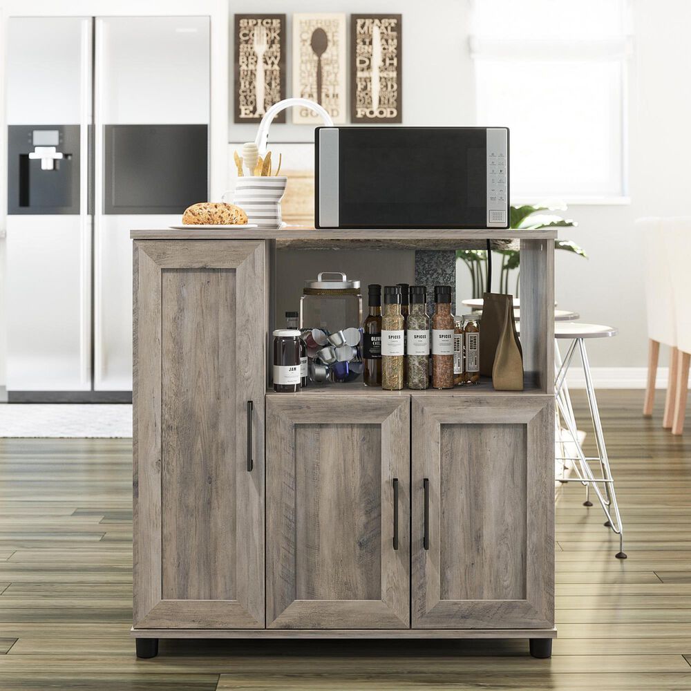 DHP Delany Microwave Stand in Gray Oak and Black, , large
