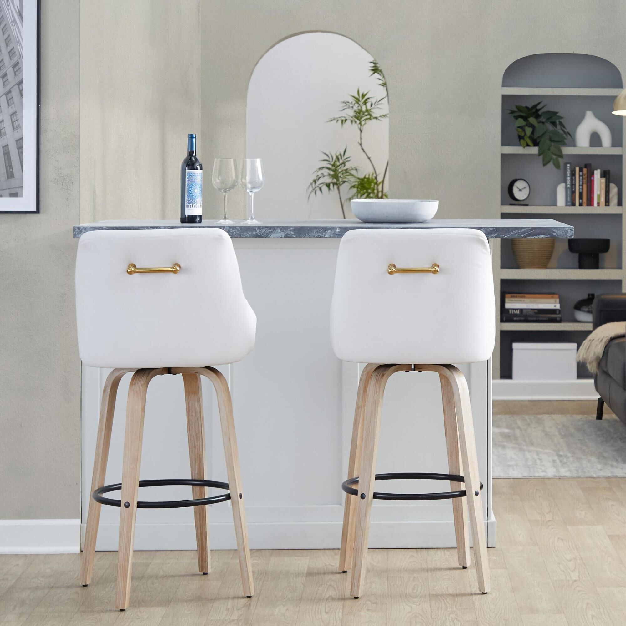 LumiSource Hannah Swivel Bar Stool with White Faux Leather