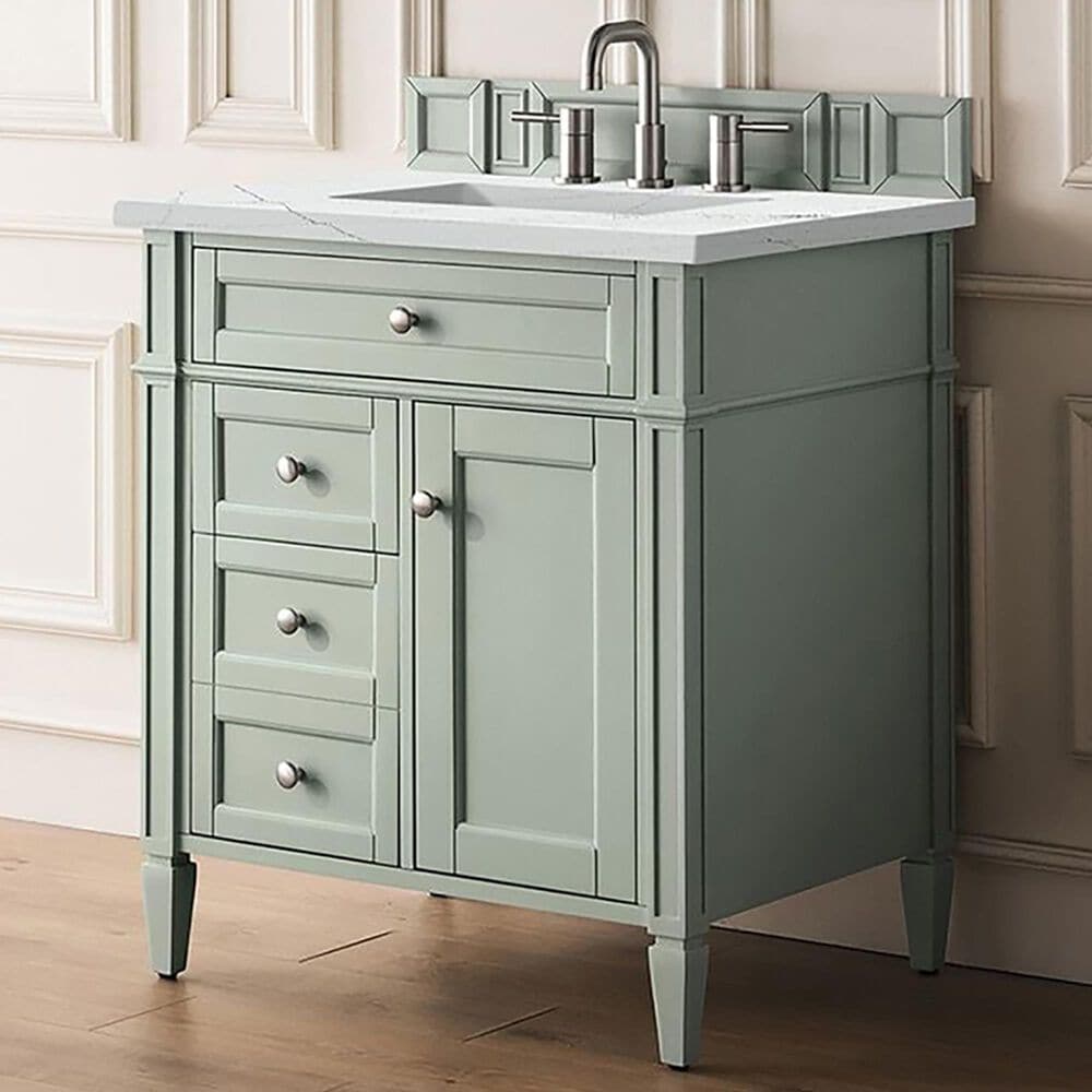 James Martin Vanities Brittany 30&quot; Single Bathroom Vanity in Sage Green with 3 cm Ethereal Noctis Quartz Top and Rectangular Sink, , large