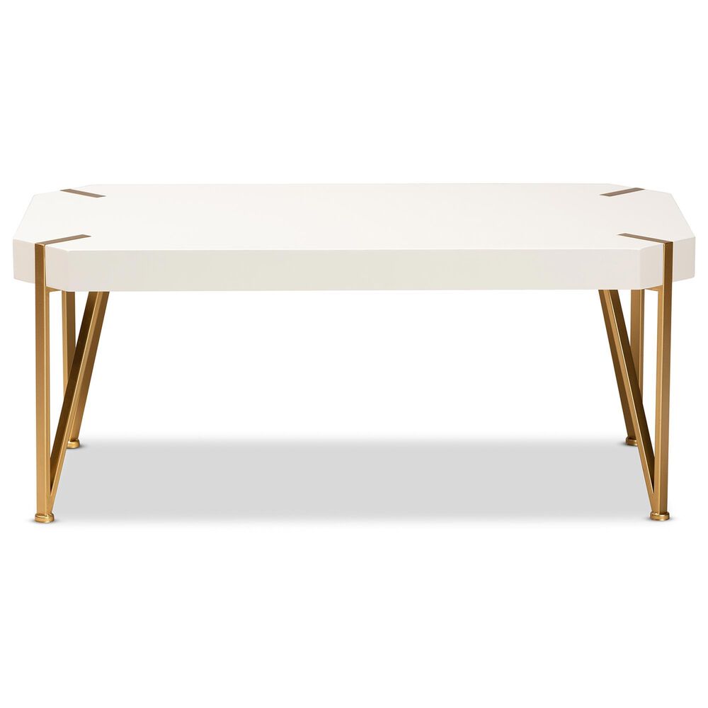 Baxton Studio Kassa Coffee Table in White and Brushed Gold, , large