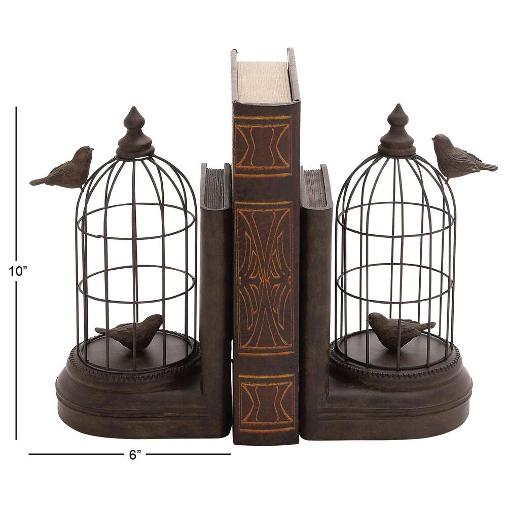 Maple and Jade Birdcage Bookends in Dark Brown &#40;Set of 2&#41;, , large