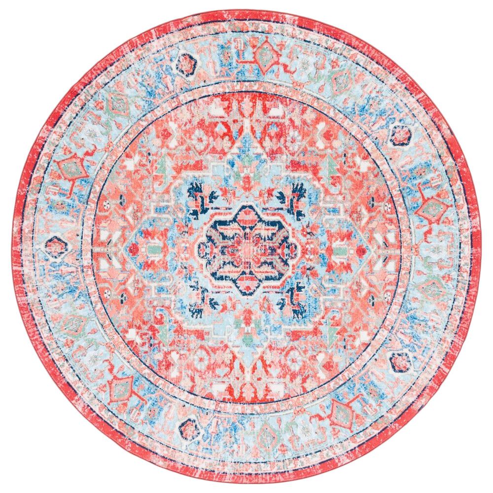 Safavieh Riviera 6"7" Round Light Blue and Red Area Rug, , large