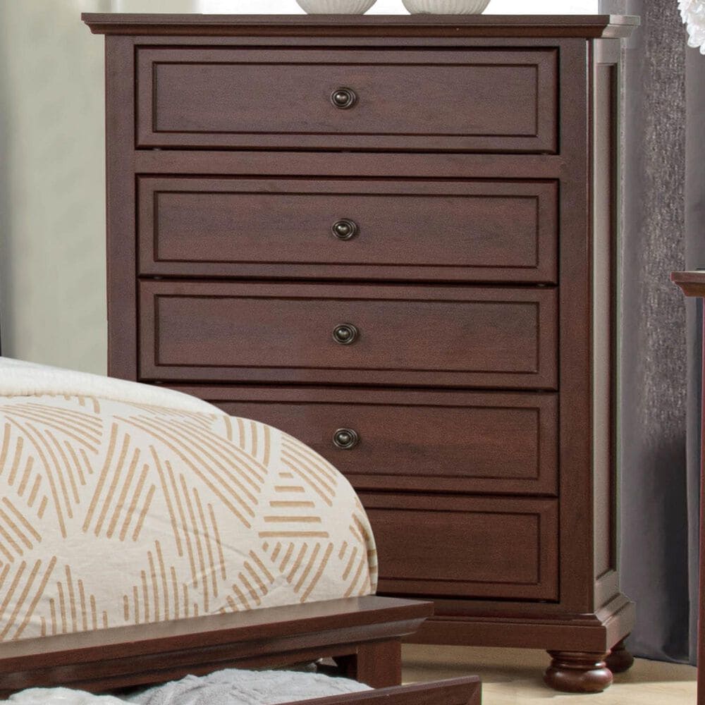 Crown Mark Claribelle 5-Drawer Chest in Rich Cherry, , large