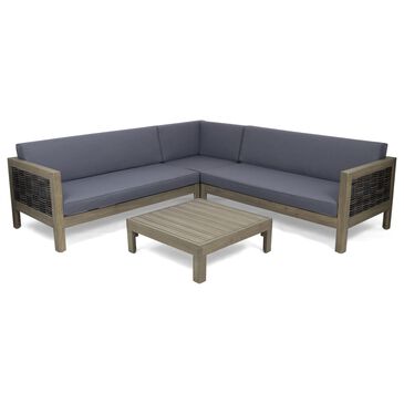 Noble House Linwood 4-Piece Patio Sectional Set in Dark Gray, , large