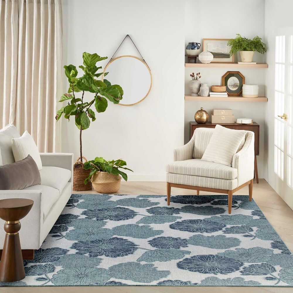 Nourison Garden Oasis Floral Blue 9&#39; x 12&#39; Indoor/Outdoor Area Rug, , large