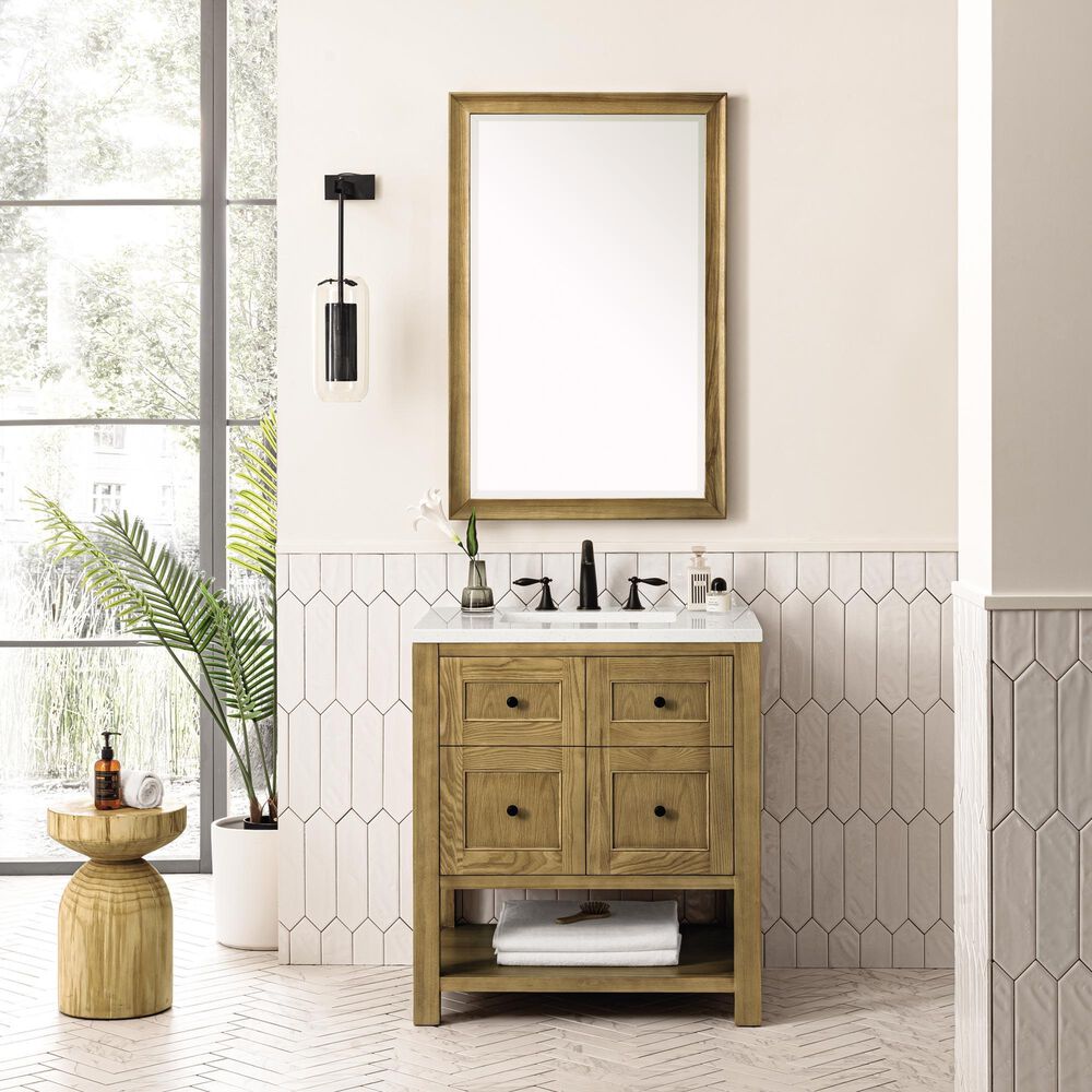 James Martin Vanities Breckenridge 30&quot; Single Bathroom Vanity in Light Natural Oak with 3 cm Lime Delight Quartz Top and Rectangular Sink, , large