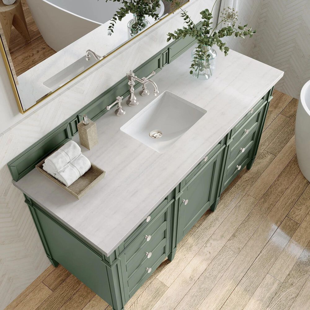 James Martin Vanities Brittany 60&quot; Single Bathroom Vanity in Smokey Celadon with 3 cm Arctic Fall Solid Surface Top and Rectangular Sink, , large