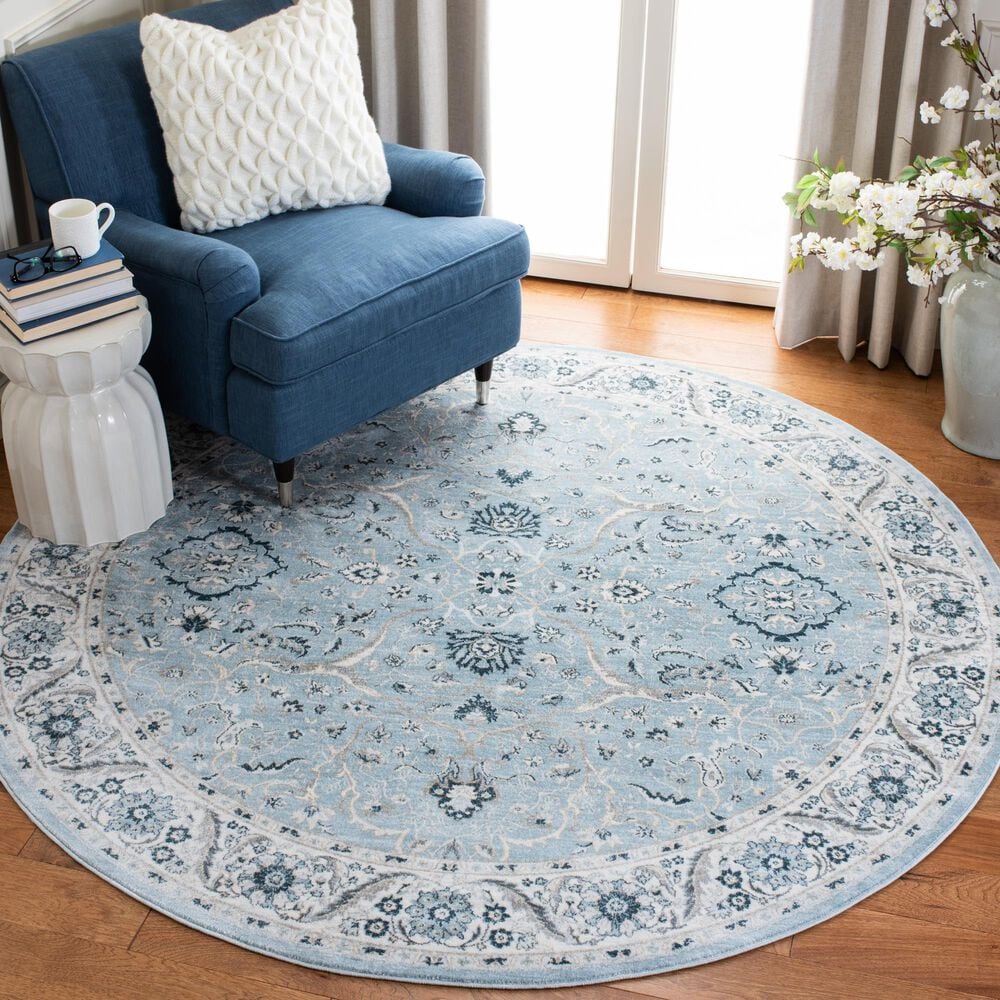 Safavieh Isabella 6&#39;7&quot; Round Light Blue and Cream Area Rug, , large