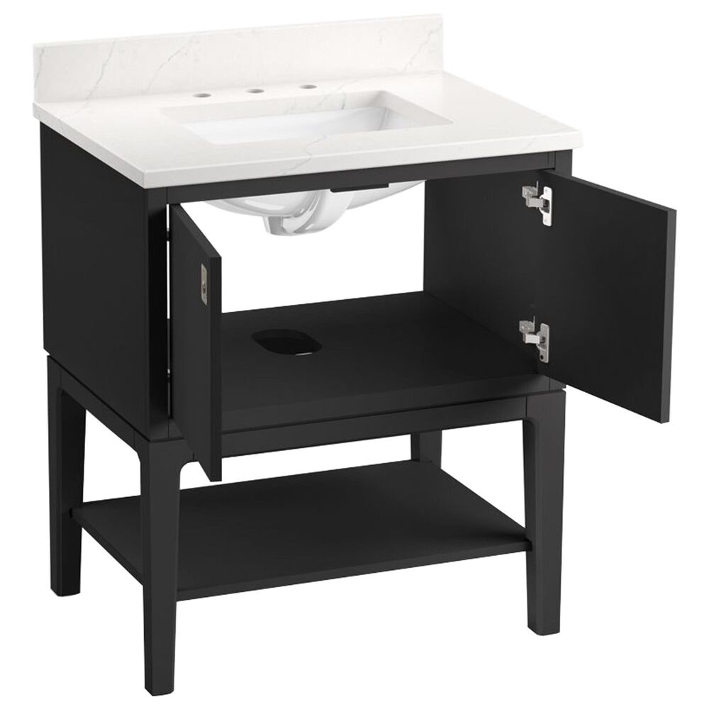 Kohler Seagrove 30" Single Bathroom Vanity in Ferrous Grey with 3 cm White Quartz Top and Rectangular Sink, , large