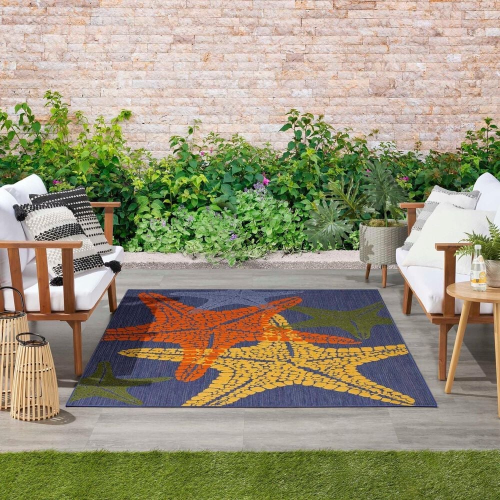 Nourison Aloha 9&#39; x 12&#39; Blue and Multicolor Indoor/Outdoor Area Rug, , large
